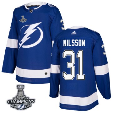 Authentic Adidas Men's Anders Nilsson Tampa Bay Lightning Home 2020 Stanley Cup Champions Jersey - Blue