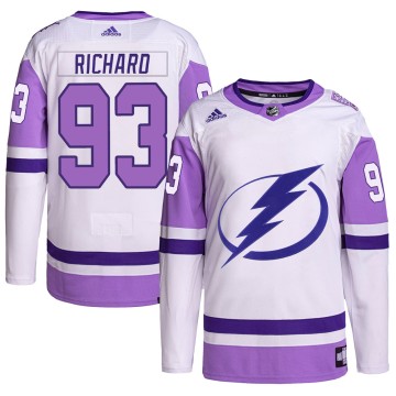 Authentic Adidas Men's Anthony Richard Tampa Bay Lightning Hockey Fights Cancer Primegreen Jersey - White/Purple