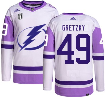 Authentic Adidas Men's Brent Gretzky Tampa Bay Lightning Hockey Fights Cancer 2022 Stanley Cup Final Jersey -