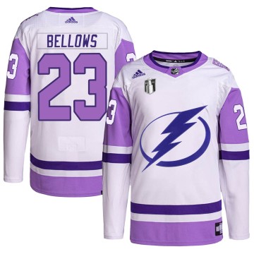 Authentic Adidas Men's Brian Bellows Tampa Bay Lightning Hockey Fights Cancer Primegreen 2022 Stanley Cup Final Jersey - White/P