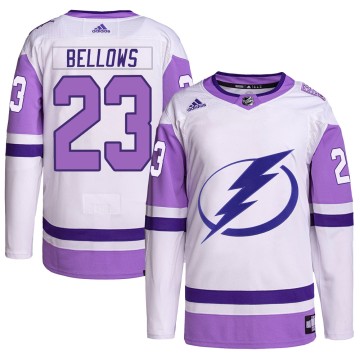 Authentic Adidas Men's Brian Bellows Tampa Bay Lightning Hockey Fights Cancer Primegreen Jersey - White/Purple