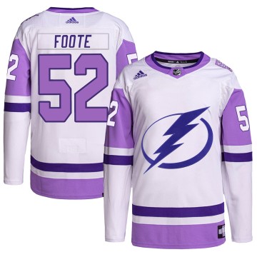 Authentic Adidas Men's Cal Foote Tampa Bay Lightning Hockey Fights Cancer Primegreen Jersey - White/Purple