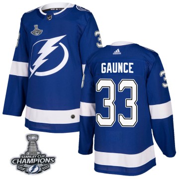 Authentic Adidas Men's Cameron Gaunce Tampa Bay Lightning Home 2020 Stanley Cup Champions Jersey - Blue