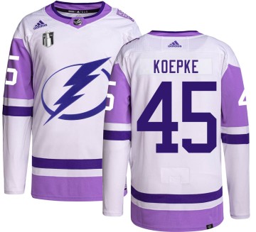 Authentic Adidas Men's Cole Koepke Tampa Bay Lightning Hockey Fights Cancer 2022 Stanley Cup Final Jersey -