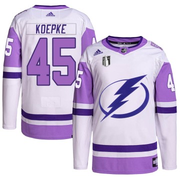 Authentic Adidas Men's Cole Koepke Tampa Bay Lightning Hockey Fights Cancer Primegreen 2022 Stanley Cup Final Jersey - White/Pur