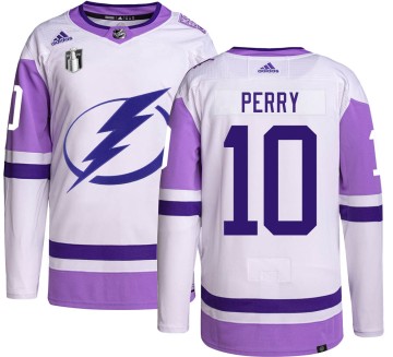 Authentic Adidas Men's Corey Perry Tampa Bay Lightning Hockey Fights Cancer 2022 Stanley Cup Final Jersey -