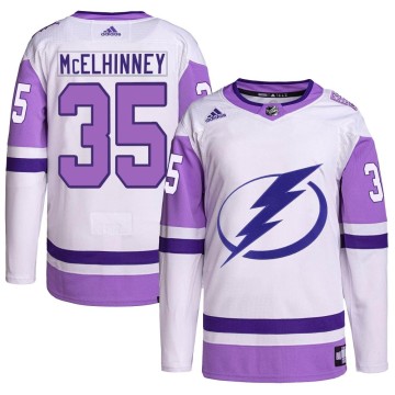 Authentic Adidas Men's Curtis McElhinney Tampa Bay Lightning Hockey Fights Cancer Primegreen Jersey - White/Purple