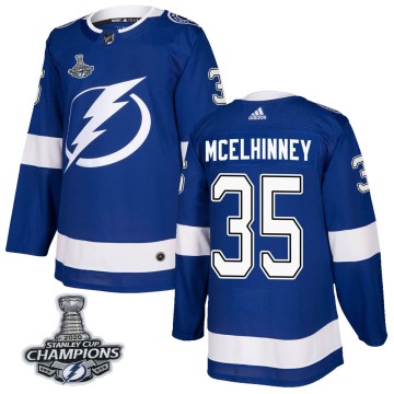 Authentic Adidas Men's Curtis McElhinney Tampa Bay Lightning Home 2020 Stanley Cup Champions Jersey - Blue