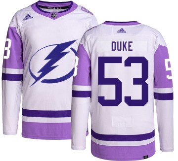 Authentic Adidas Men's Dylan Duke Tampa Bay Lightning Hockey Fights Cancer Jersey -