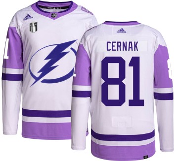 Authentic Adidas Men's Erik Cernak Tampa Bay Lightning Hockey Fights Cancer 2022 Stanley Cup Final Jersey -