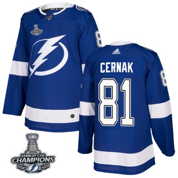 Authentic Adidas Men's Erik Cernak Tampa Bay Lightning Home 2020 Stanley Cup Champions Jersey - Blue