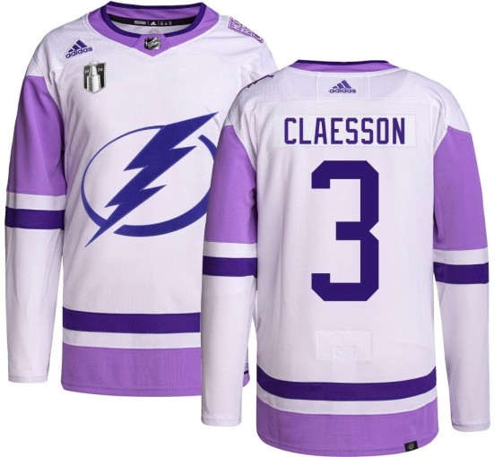 Authentic Adidas Men's Fredrik Claesson Tampa Bay Lightning Hockey Fights Cancer 2022 Stanley Cup Final Jersey -
