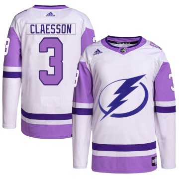 Authentic Adidas Men's Fredrik Claesson Tampa Bay Lightning Hockey Fights Cancer Primegreen Jersey - White/Purple
