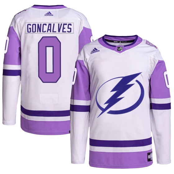 Authentic Adidas Men's Gage Goncalves Tampa Bay Lightning Hockey Fights Cancer Primegreen Jersey - White/Purple
