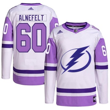 Authentic Adidas Men's Hugo Alnefelt Tampa Bay Lightning Hockey Fights Cancer Primegreen Jersey - White/Purple