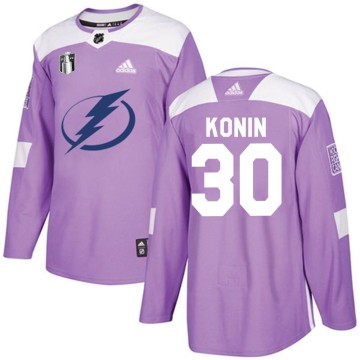 Authentic Adidas Men's Kyle Konin Tampa Bay Lightning Fights Cancer Practice 2022 Stanley Cup Final Jersey - Purple
