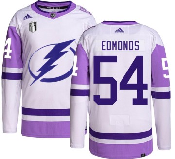 Authentic Adidas Men's Lucas Edmonds Tampa Bay Lightning Hockey Fights Cancer 2022 Stanley Cup Final Jersey -