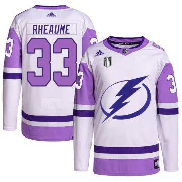 Authentic Adidas Men's Manon Rheaume Tampa Bay Lightning Hockey Fights Cancer Primegreen 2022 Stanley Cup Final Jersey - White/P