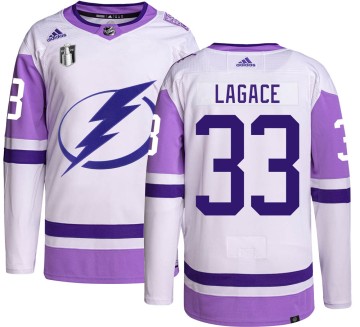 Authentic Adidas Men's Maxime Lagace Tampa Bay Lightning Hockey Fights Cancer 2022 Stanley Cup Final Jersey -