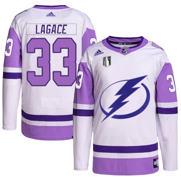 Authentic Adidas Men's Maxime Lagace Tampa Bay Lightning Hockey Fights Cancer Primegreen 2022 Stanley Cup Final Jersey - White/P