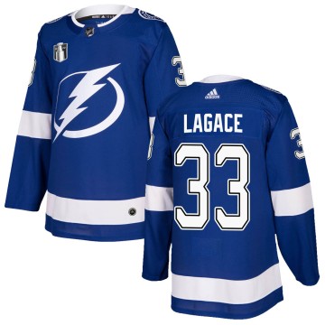 Authentic Adidas Men's Maxime Lagace Tampa Bay Lightning Home 2022 Stanley Cup Final Jersey - Blue
