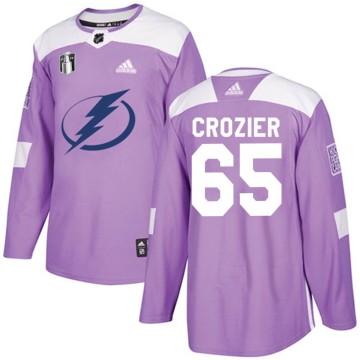 Authentic Adidas Men's Maxwell Crozier Tampa Bay Lightning Fights Cancer Practice 2022 Stanley Cup Final Jersey - Purple