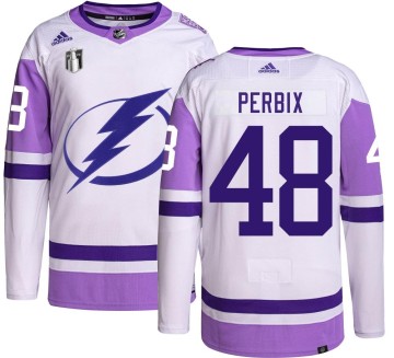 Authentic Adidas Men's Nick Perbix Tampa Bay Lightning Hockey Fights Cancer 2022 Stanley Cup Final Jersey -