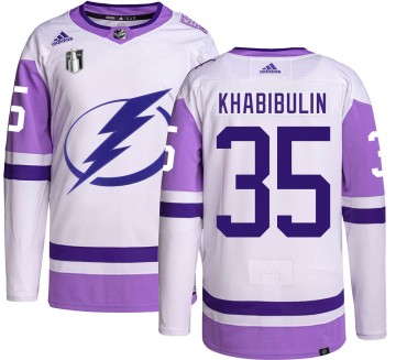 Authentic Adidas Men's Nikolai Khabibulin Tampa Bay Lightning Hockey Fights Cancer 2022 Stanley Cup Final Jersey -