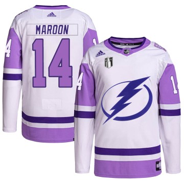 Authentic Adidas Men's Pat Maroon Tampa Bay Lightning Hockey Fights Cancer Primegreen 2022 Stanley Cup Final Jersey - White/Purp