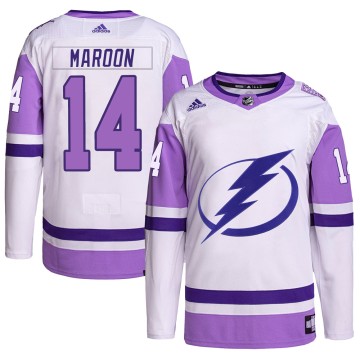 Authentic Adidas Men's Pat Maroon Tampa Bay Lightning Hockey Fights Cancer Primegreen Jersey - White/Purple