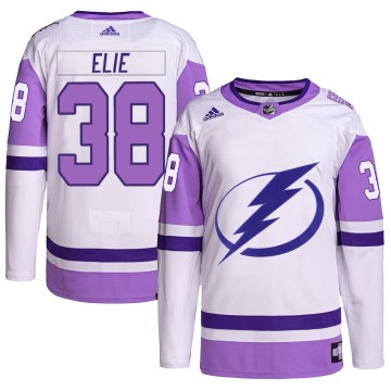 Authentic Adidas Men's Remi Elie Tampa Bay Lightning Hockey Fights Cancer Primegreen Jersey - White/Purple