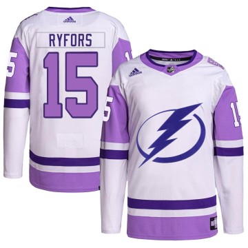 Authentic Adidas Men's Simon Ryfors Tampa Bay Lightning Hockey Fights Cancer Primegreen Jersey - White/Purple