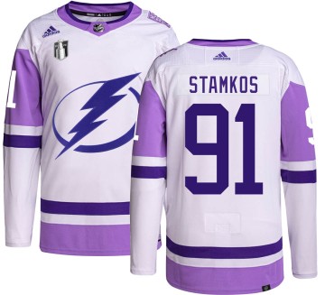 Authentic Adidas Men's Steven Stamkos Tampa Bay Lightning Hockey Fights Cancer 2022 Stanley Cup Final Jersey -