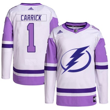 Authentic Adidas Men's Trevor Carrick Tampa Bay Lightning Hockey Fights Cancer Primegreen Jersey - White/Purple