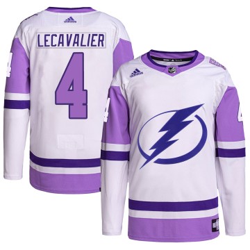 Authentic Adidas Men's Vincent Lecavalier Tampa Bay Lightning Hockey Fights Cancer Primegreen Jersey - White/Purple