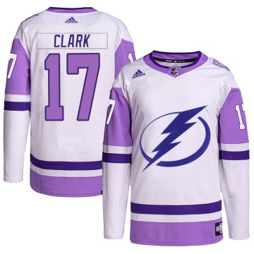 Authentic Adidas Men's Wendel Clark Tampa Bay Lightning Hockey Fights Cancer Primegreen Jersey - White/Purple