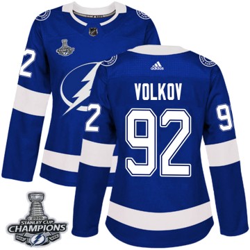 Authentic Adidas Women's Alexander Volkov Tampa Bay Lightning Home 2020 Stanley Cup Champions Jersey - Blue
