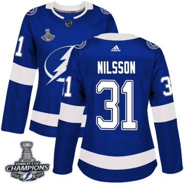 Authentic Adidas Women's Anders Nilsson Tampa Bay Lightning Home 2020 Stanley Cup Champions Jersey - Blue