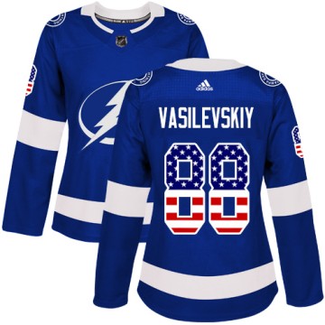 Authentic Adidas Women's Andrei Vasilevskiy Tampa Bay Lightning USA Flag Fashion Jersey - Blue