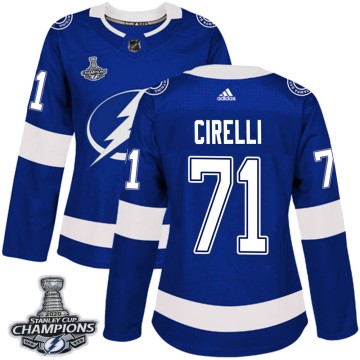 Authentic Adidas Women's Anthony Cirelli Tampa Bay Lightning Home 2020 Stanley Cup Champions Jersey - Blue