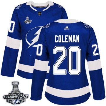 Authentic Adidas Women's Blake Coleman Tampa Bay Lightning Home 2020 Stanley Cup Champions Jersey - Blue