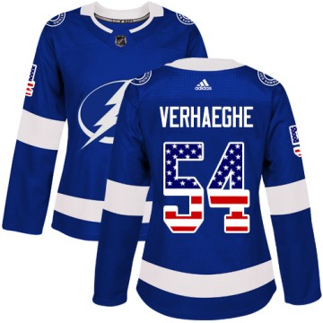 Authentic Adidas Women's Carter Verhaeghe Tampa Bay Lightning USA Flag Fashion Jersey - Blue