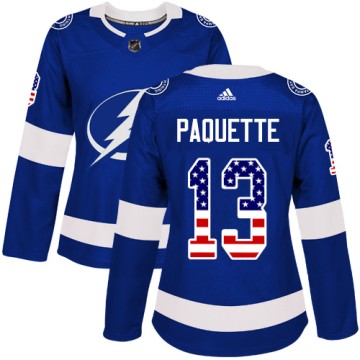 Authentic Adidas Women's Cedric Paquette Tampa Bay Lightning USA Flag Fashion Jersey - Blue