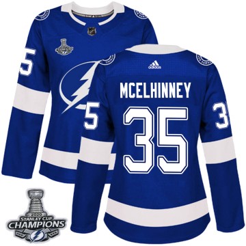 Authentic Adidas Women's Curtis McElhinney Tampa Bay Lightning Home 2020 Stanley Cup Champions Jersey - Blue