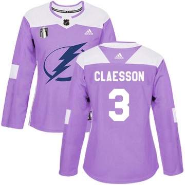 Authentic Adidas Women's Fredrik Claesson Tampa Bay Lightning Fights Cancer Practice 2022 Stanley Cup Final Jersey - Purple