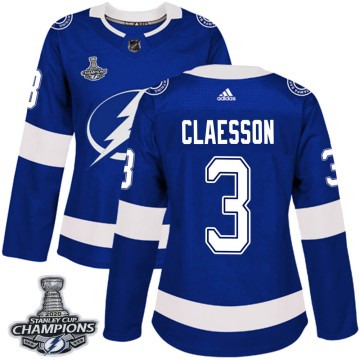 Authentic Adidas Women's Fredrik Claesson Tampa Bay Lightning Home 2020 Stanley Cup Champions Jersey - Blue