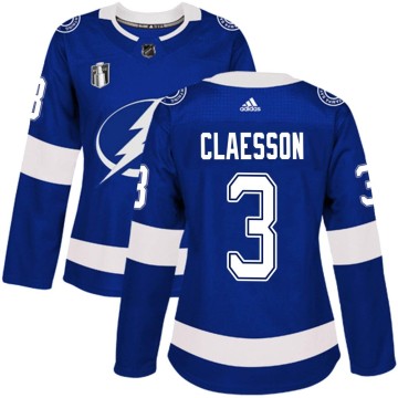 Authentic Adidas Women's Fredrik Claesson Tampa Bay Lightning Home 2022 Stanley Cup Final Jersey - Blue