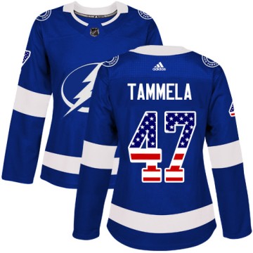 Authentic Adidas Women's Jonne Tammela Tampa Bay Lightning USA Flag Fashion Jersey - Blue