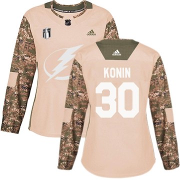 Authentic Adidas Women's Kyle Konin Tampa Bay Lightning Veterans Day Practice 2022 Stanley Cup Final Jersey - Camo