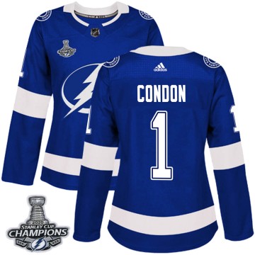 Authentic Adidas Women's Mike Condon Tampa Bay Lightning Home 2020 Stanley Cup Champions Jersey - Blue